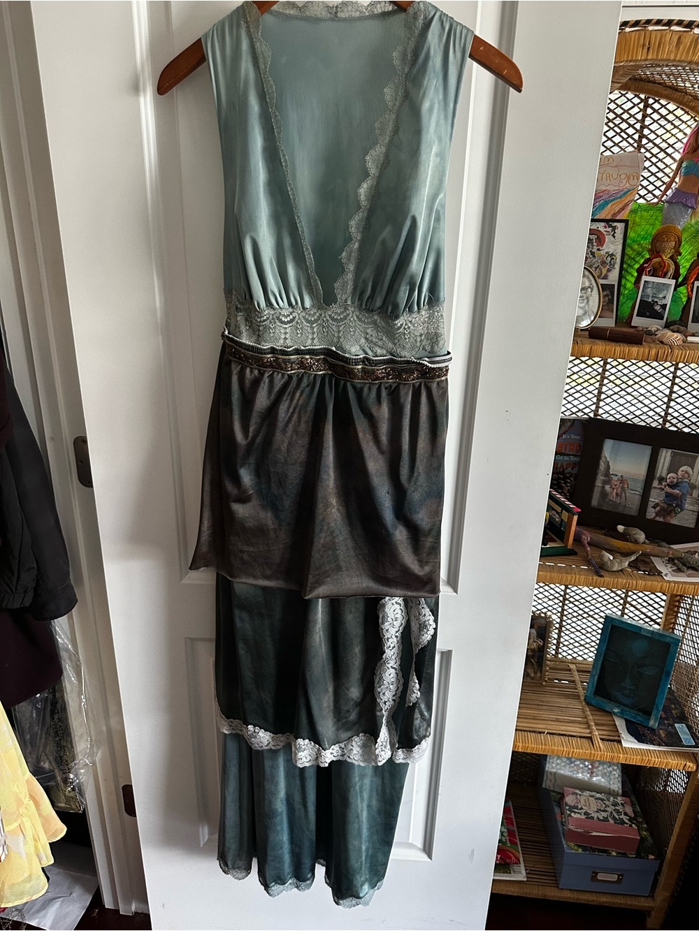Satin Lace Tiered Maxi Slip Dress